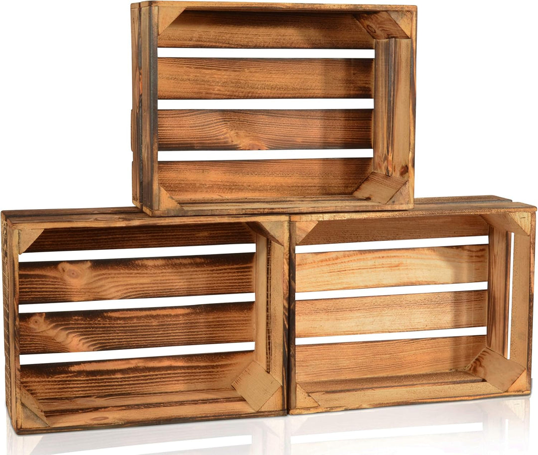 2 Set Geflammte Obstkisten - 38x28x15cm Holzkisten Weinkisten Apfelkisten 38x28x15cm Hell Geflammt 2