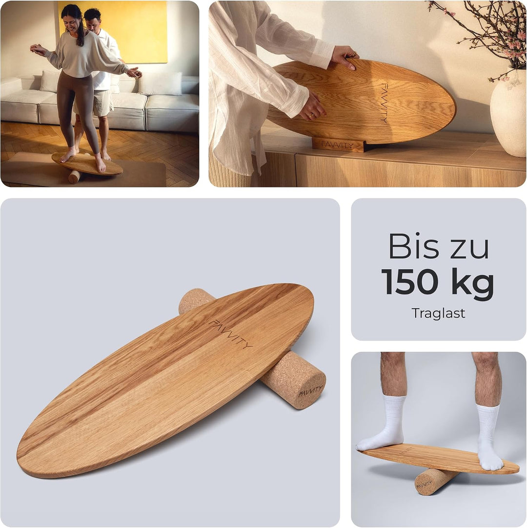 Balance Board aus Eichenholz [Handgefertigt in Deutschland] FSC-zertifizierter Gleichgewichtstrainer