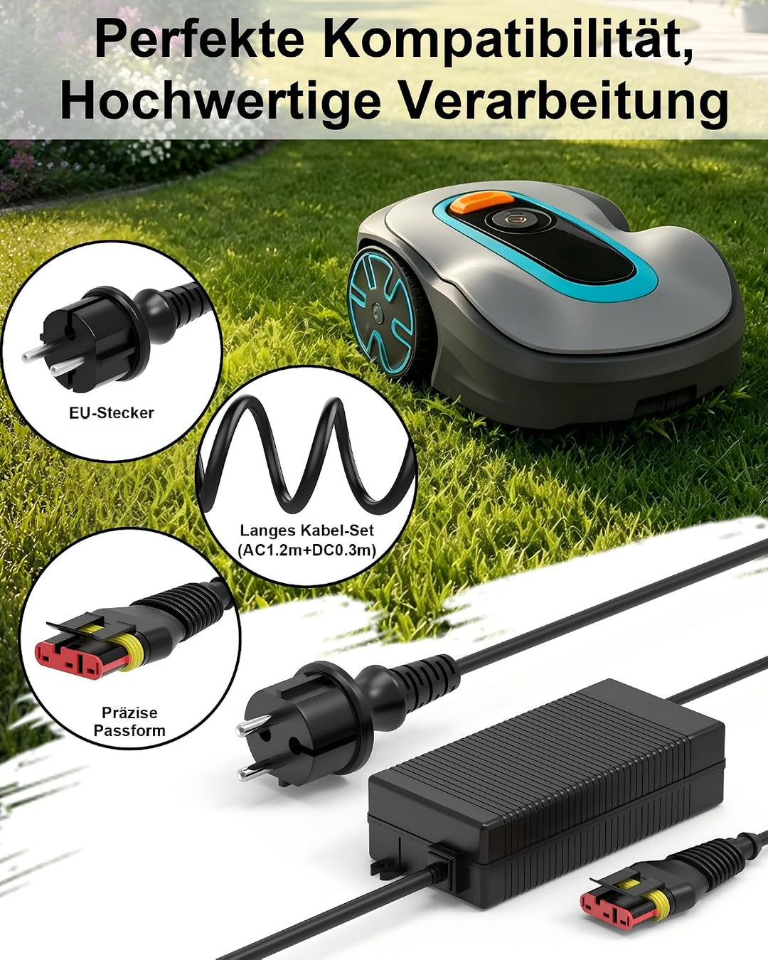 28V 4,2A Ladegerät kompatibel mit Husqvarna Automower 330X, 430X Nera 2023, 430X Roboter Rasenmäher,