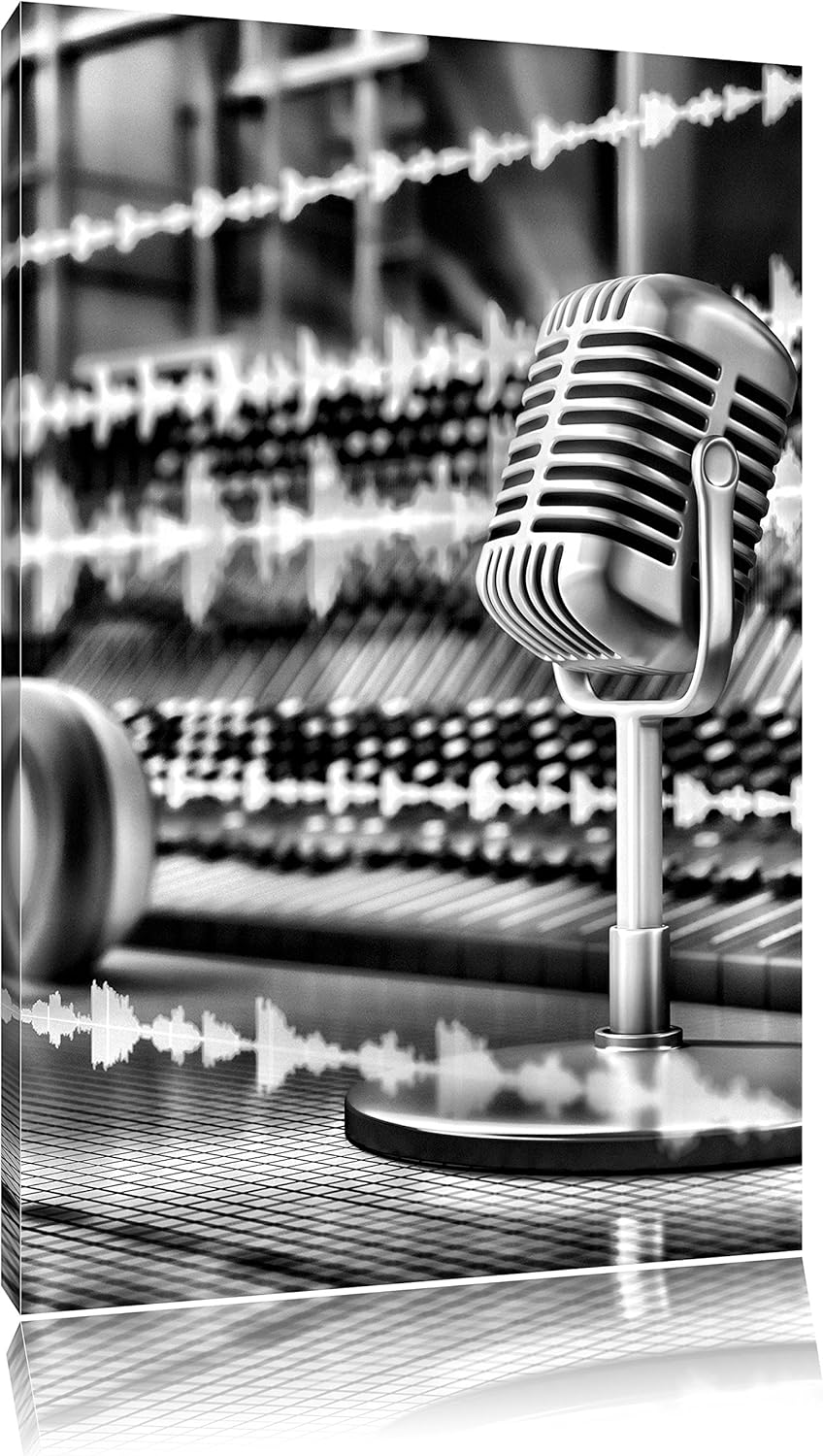 Monocrome, Musikstudio, Format: 100x70 auf Leinwand, XXL riesige Bilder fertig gerahmt mit Keilrahme