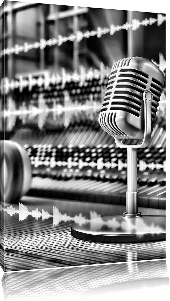 Monocrome, Musikstudio, Format: 100x70 auf Leinwand, XXL riesige Bilder fertig gerahmt mit Keilrahme