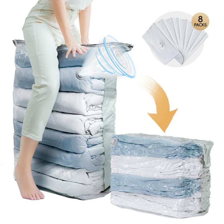 TAILI Würfel Vakuumbeutel für Kleidung, Jumbo 8 Pack (80x100x38 cm), Extra grosse Vakuum Kleiderbeut