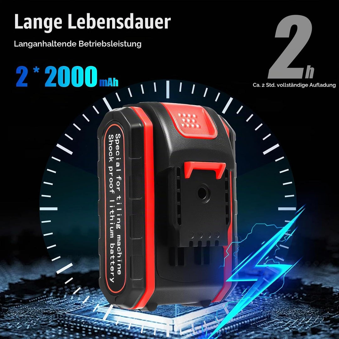 21V Fliesen Vibrationsgerät mit 2 Akkus 6 Gänge Profi Elektro Rüttler 13000 U/min 280mm Saugnapf für