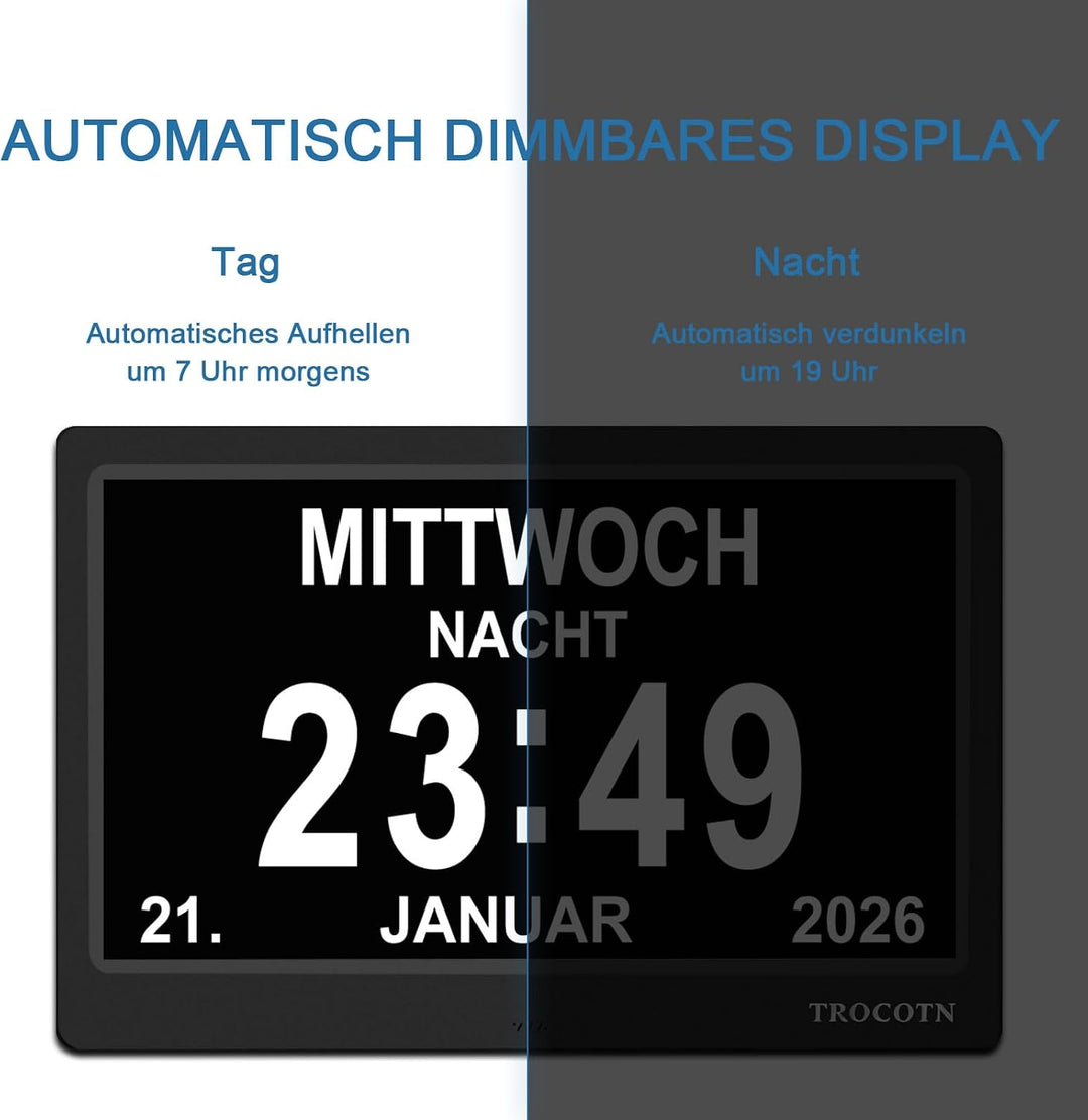 TROCOTN 10 Zoll Digitale Uhr Tagesuhr Grosses Display Wecker Wanduhr (schwarz) 10 Zoll Schwarz, 10 Z