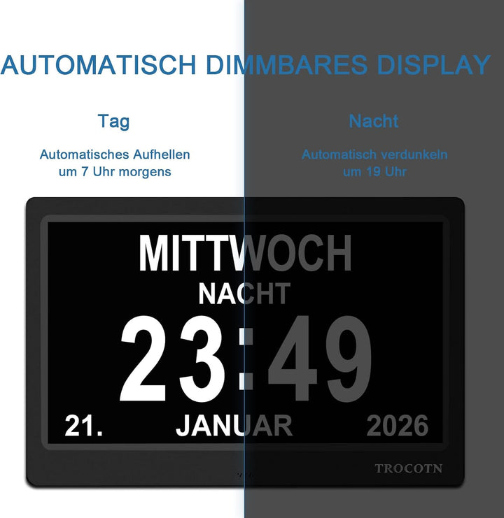 TROCOTN 10 Zoll Digitale Uhr Tagesuhr Grosses Display Wecker Wanduhr (schwarz) 10 Zoll Schwarz, 10 Z