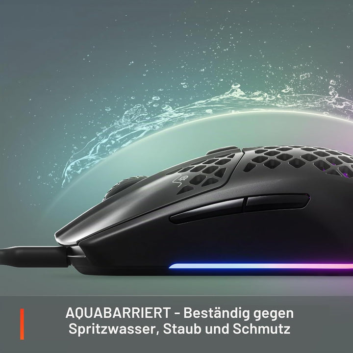 SteelSeries Aerox 3 Holey RGB-Gaming-Maus, ultraleichtes, wasserabweisendes Design, 8.500 DPI TrueMo