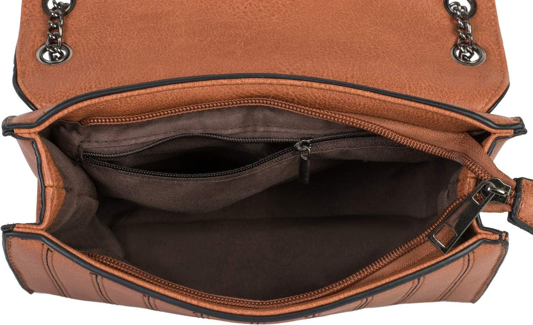 styleBREAKER Damen Umhängetasche mit Ziernähten und Kette, Schultertasche, Handtasche, Tasche 020123