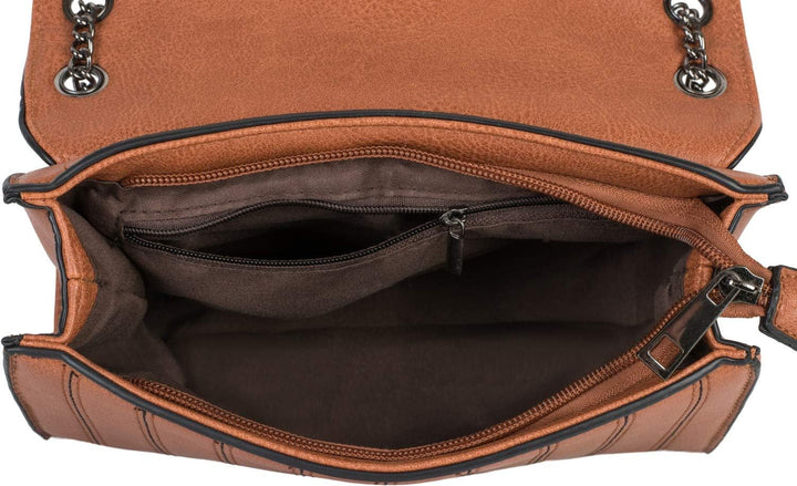 styleBREAKER Damen Umhängetasche mit Ziernähten und Kette, Schultertasche, Handtasche, Tasche 020123