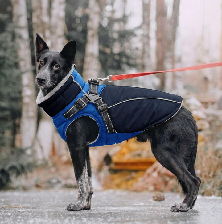 Hundemantel mit Geschirr für grosse Rassen - Robuster, Wasserabweisender Wintermantel mit Fleecefutt