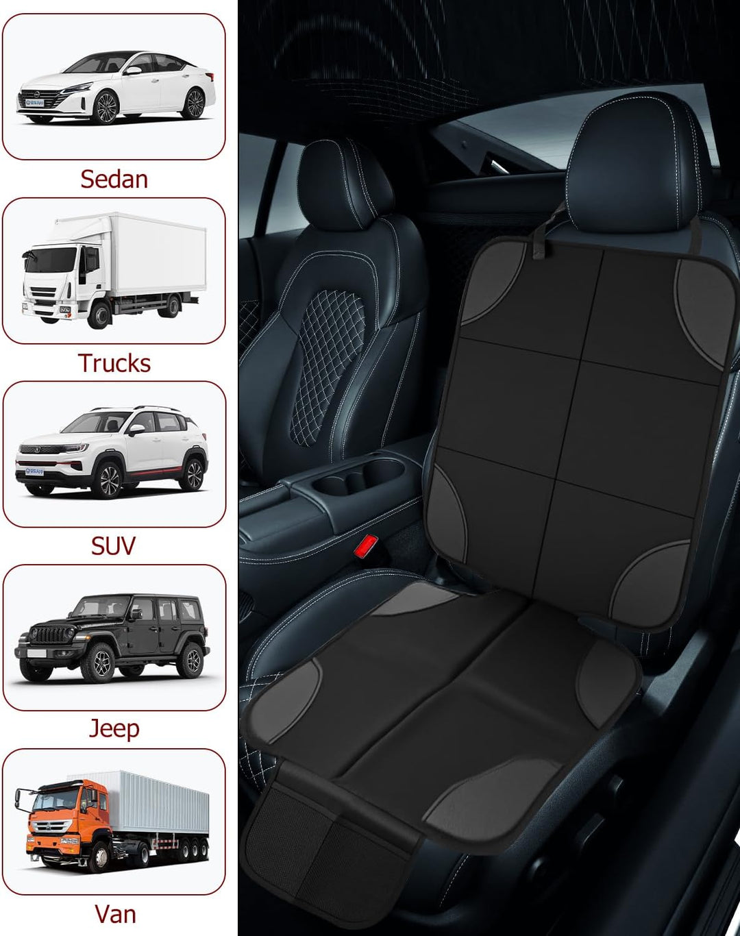 2 Stück, Sitzschoner Auto rutschfest und Wasserdicht mit Dicker Polsterung und 2 Netztaschen Geeigne