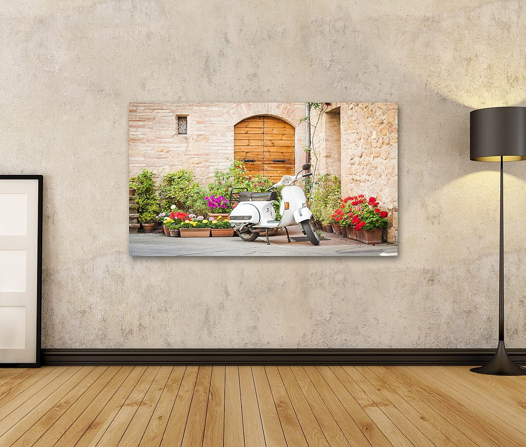 islandburner Bild auf Leinwand Italien Vintage Vespa Pienza Bilder Wandbilder Poster Leinwand 100x57
