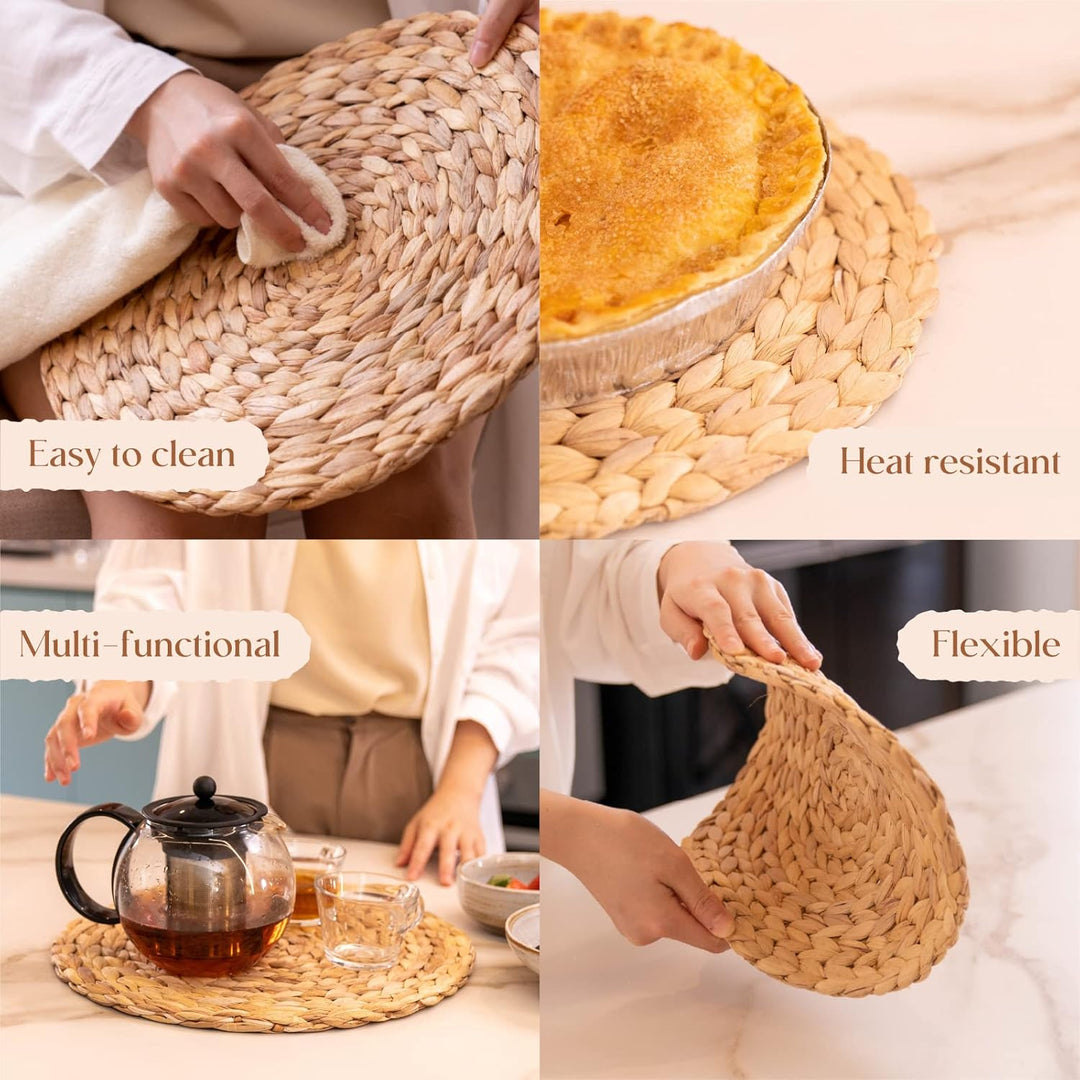 YANGQIHOME 6er Set, Geflochten Runde Tischsets, Stroh Wasserhyazinthen Platzsets für Speisetisch (35