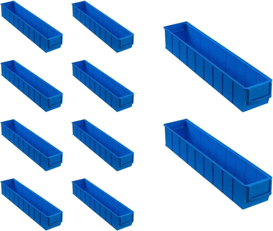 SparSet 10x Blaue Industriebox 500 S | HxBxT 8,1x9,1x50cm | 2,8 Liter | Sichtlagerkasten, Sortiments