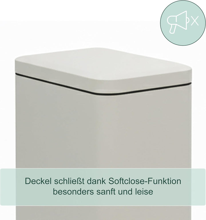 Relaxdays Mülleimer, 10 Liter, 16 cm schmal, Softclose, Fusspedal, Inneneimer, Küche &amp; Bad, Matter A
