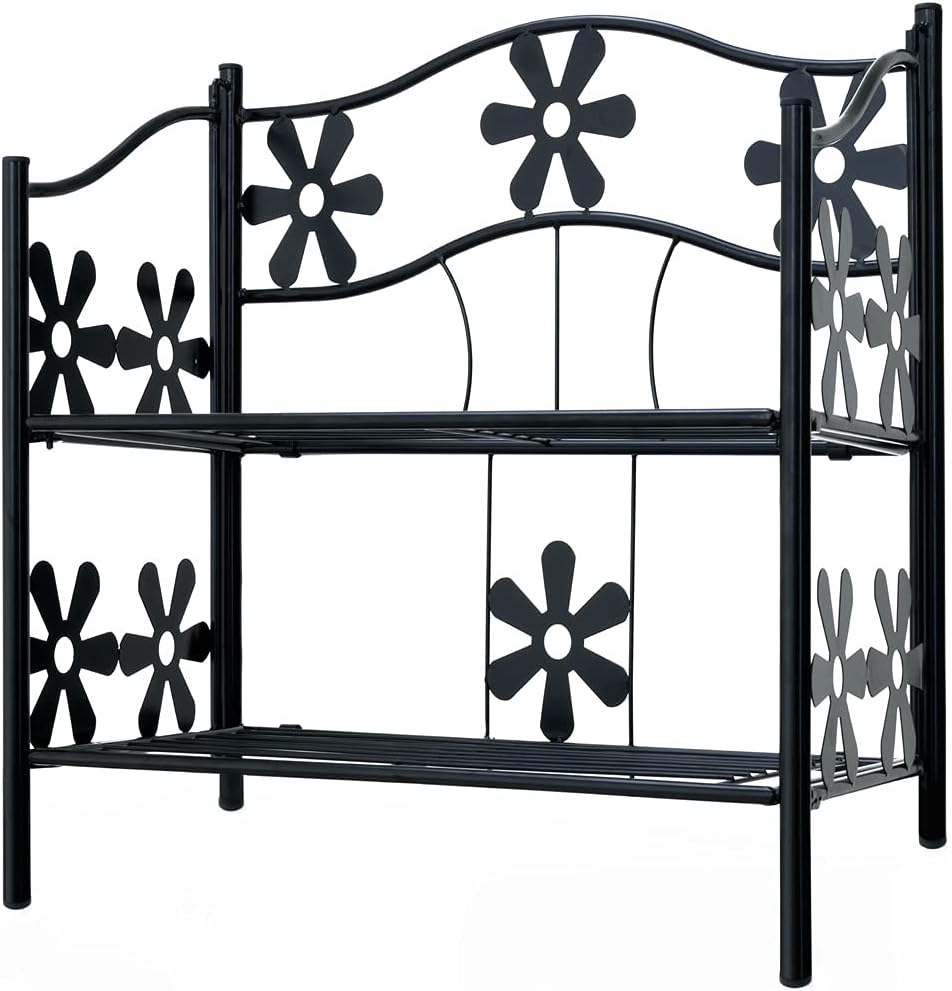 Deuba® Blumenregal Metall Schwarz 2 Etagen Balkon Outdoor Indoor Blumenständer Pflanzenständer Blume