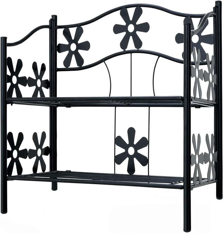 Deuba® Blumenregal Metall Schwarz 2 Etagen Balkon Outdoor Indoor Blumenständer Pflanzenständer Blume
