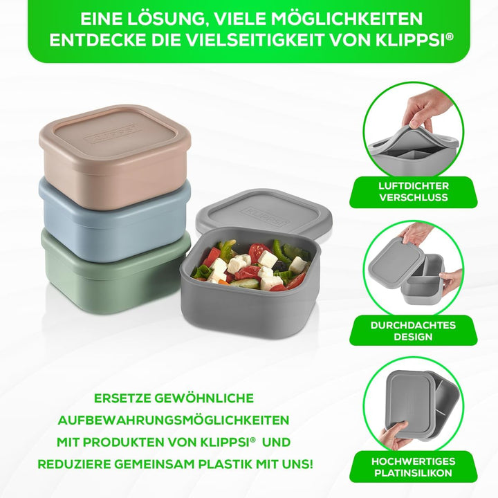 Lunchbox Large-4 Fächer Brotdose Vorratsdosen aus Platin Silikon reissfest, hitze-kältebeständig, au