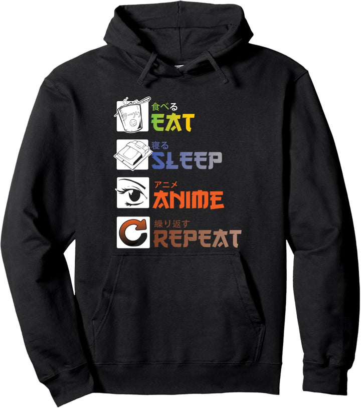 "Eat Sleep Anime Repeat" Gift for Manga Fans Pullover Hoodie