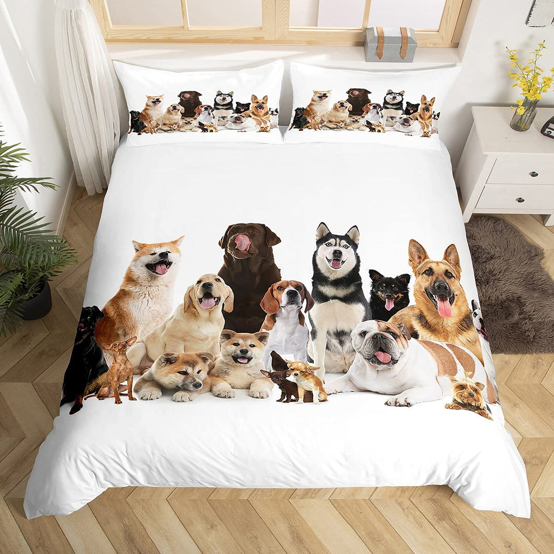 Loussiesd Kinder Bettwäsche Set Hund Muster Microfaser Bettbezug Set für Jungen Mädchen Tier Haustie