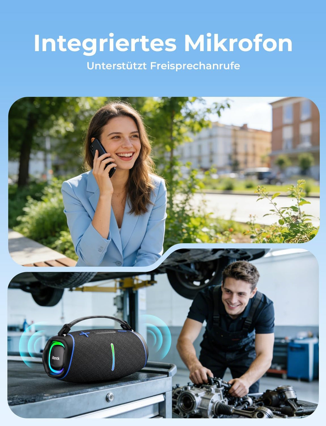 RIENOK 100W Bluetooth Lautsprecher mit 2+2 Channel, 30 Std. Laufzeit Musikbox Support USB TF und AUX