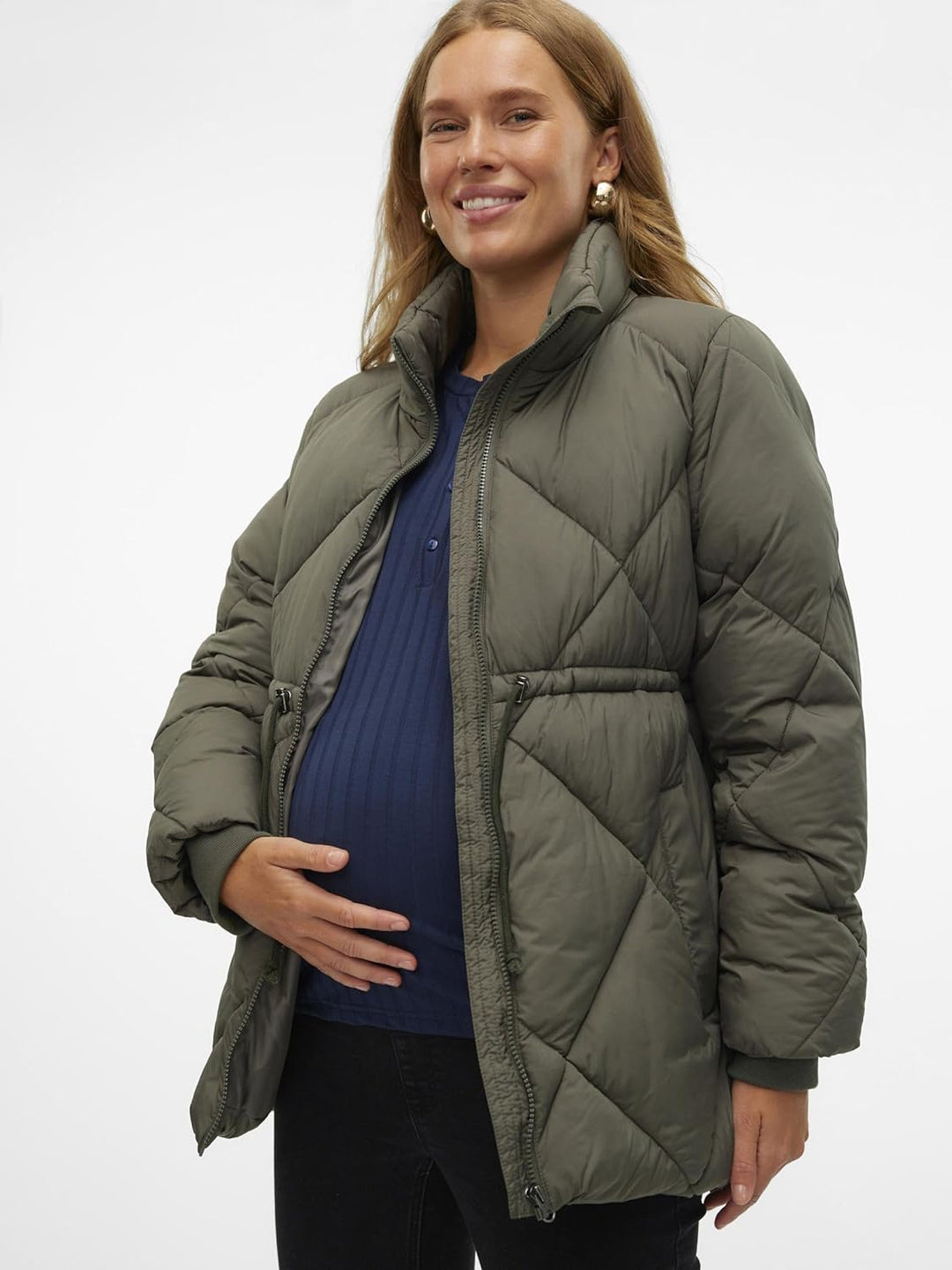 MAMALICIOUS Female Jacke Hoch geschlossen Gerippte Ärmelbündchen Mantel Kambaba L, Kambaba L
