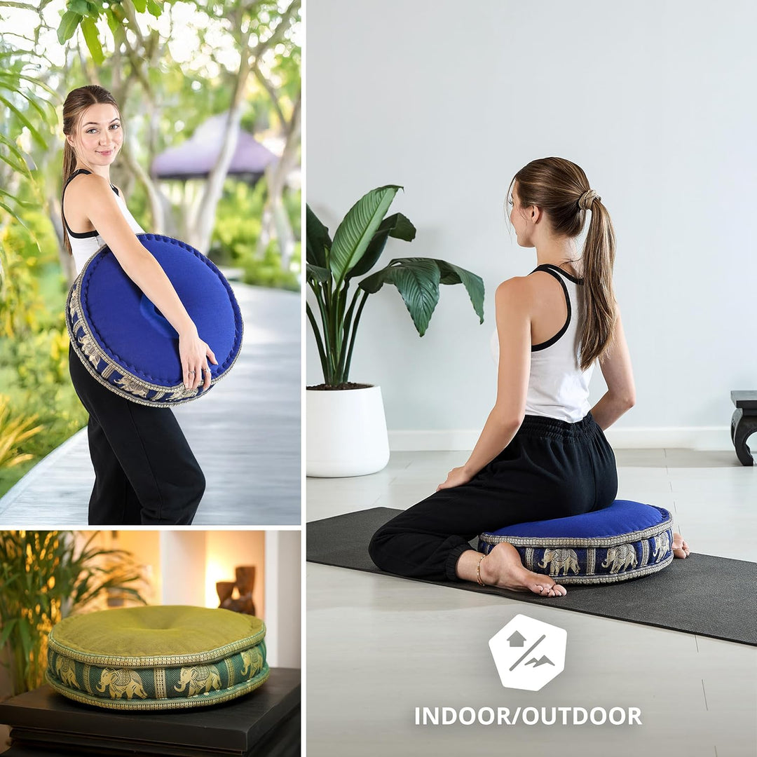 livasia Meditationskissen mit Thaiseide - Ø 45x15cm - Yogakissen mit Kapok, Pouf, Bodenkissen für Yo