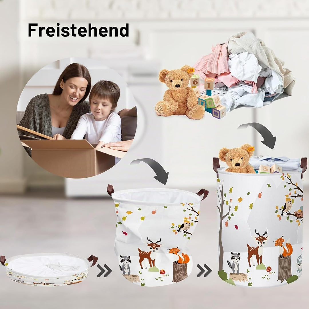 Clastyle Wildtiere Kinder Wäschekorb mit Henkel Baumzweige Kleidung Spielzeug Aufbewahrungskorb Jung
