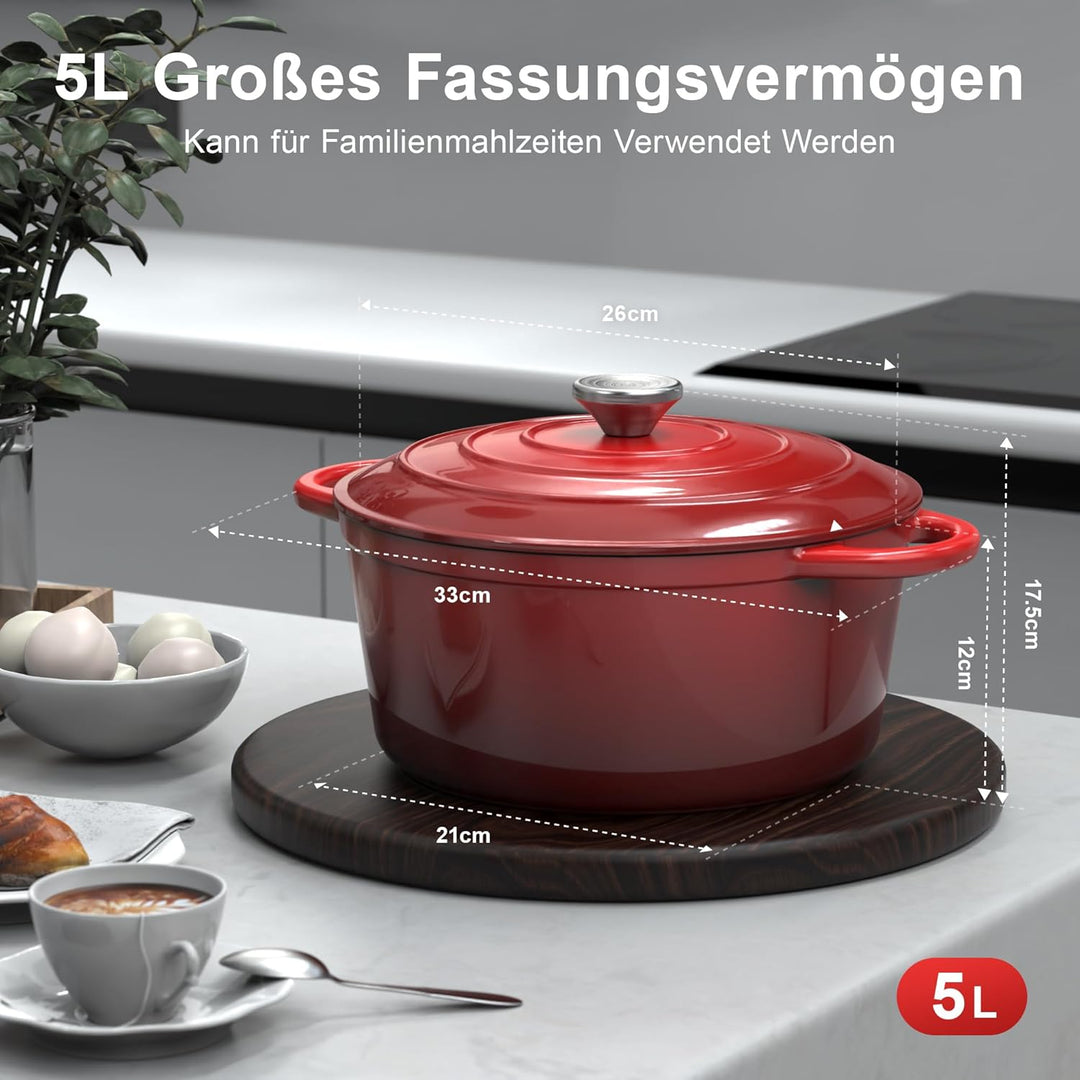 Gusseisen Topf Brotbackform - 26cm Schmortopf Emaille Gusseiserner mit Deckel, Gusseisentopf Brot Ba
