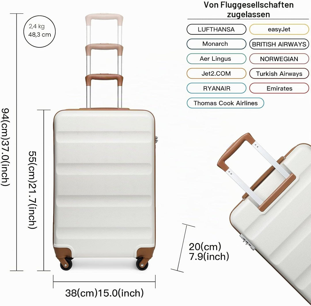 KONO Klein Trolley Handkoffer Handgepäck Flugzeug Koffer mit 4 Rollen ABS Reisekoffer Gepäck 55 x 38
