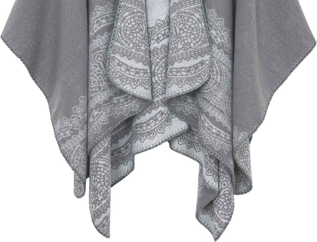 EXCHIC Damen Warm Offene Front Strick Schals und Wraps Floral Elegante Cardigans Poncho Cape Coat Ma