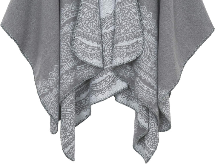EXCHIC Damen Warm Offene Front Strick Schals und Wraps Floral Elegante Cardigans Poncho Cape Coat Ma