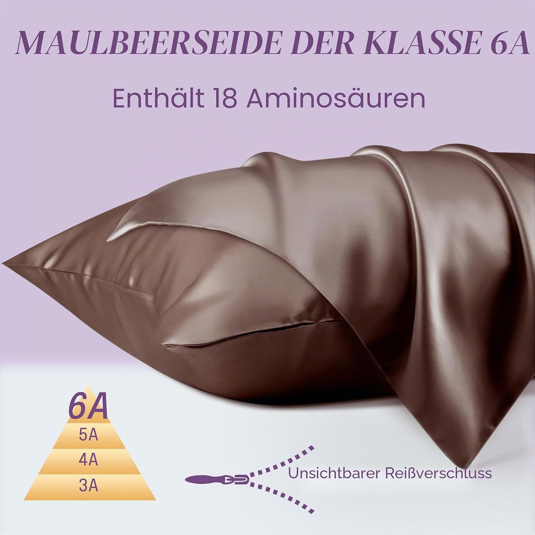 OLESILK Seide Kissenbezug Kissenhülle Haar- und Hautpflege mit Reissverschluss 16 Momme 1 Stück Kaff
