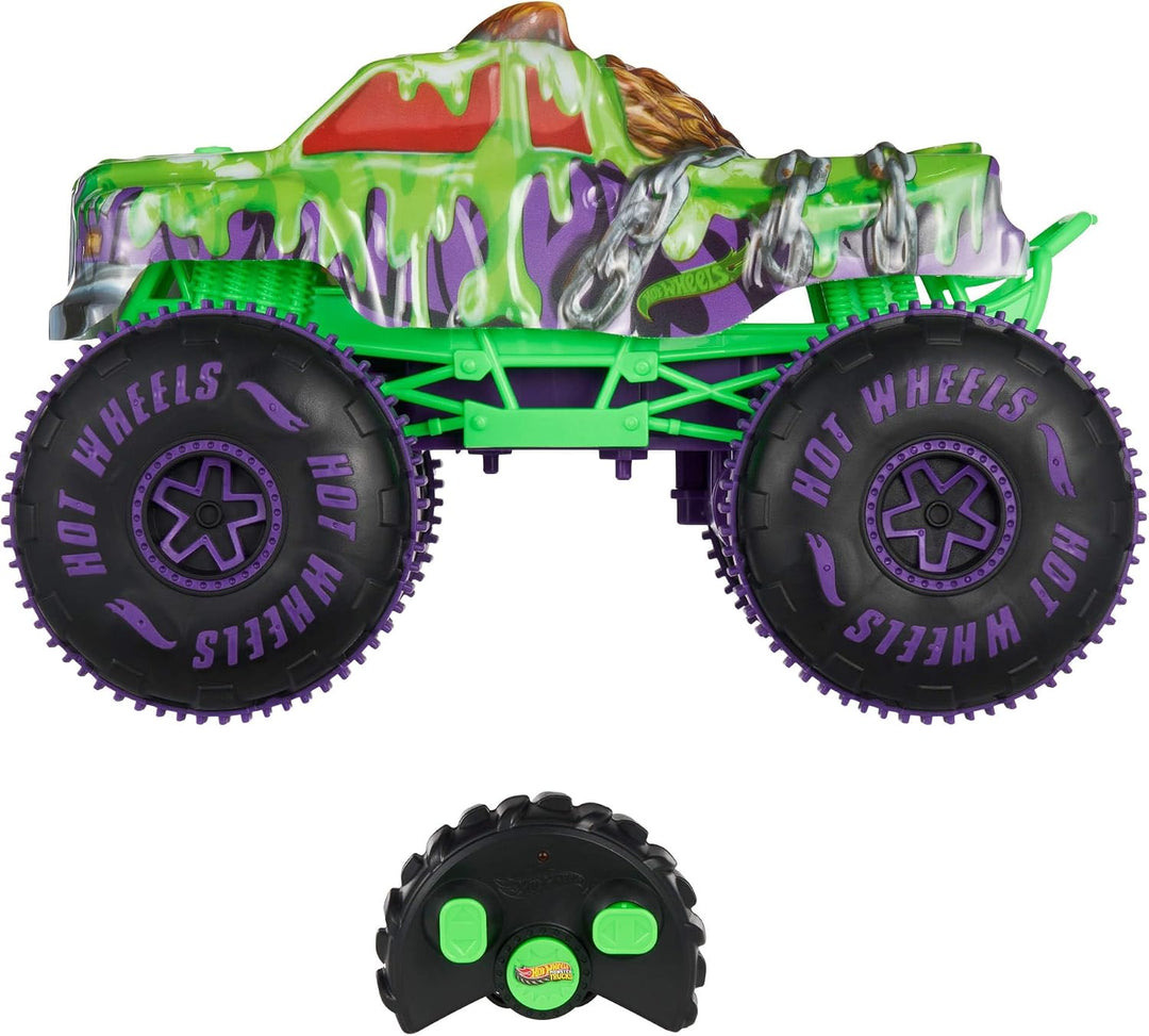 Hot Wheels Spielzeug Monster Trucks, Wreckin‘ Wolf im Massstab 1:15 mit Fernbedienung, ferngesteuert