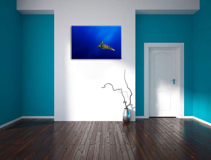 Alte Schildkröte im Meer Format: 100x70 auf Leinwand, XXL riesige Bilder fertig gerahmt mit Keilrahm