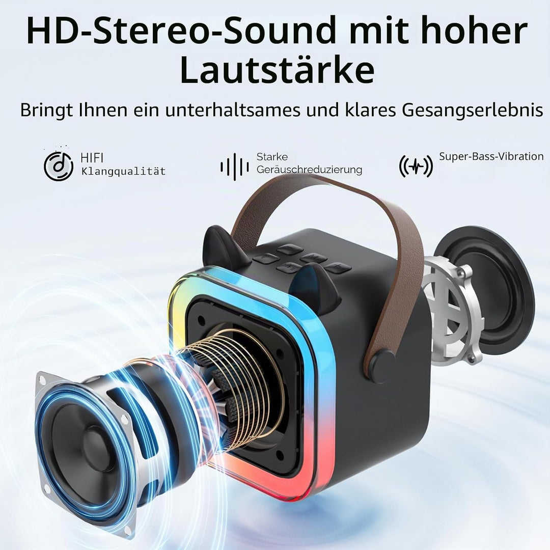 süss Katzenohr Karaoke-Maschine für Kinder Erwachsene, Tragbar Karaoke-System mit blinkendem LED-Lic
