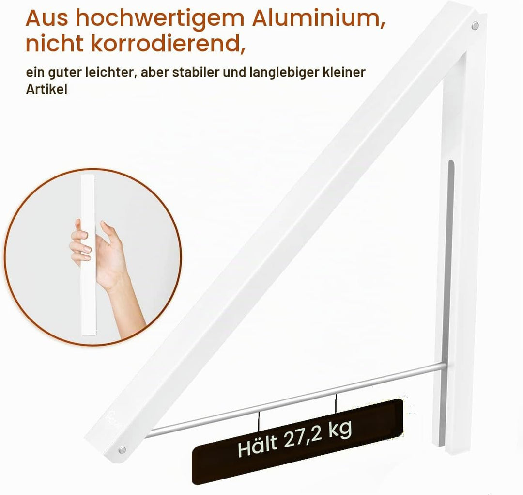 Wäscheständer, Wandmontage, Kleiderbügel, zusammenklappbar, Aluminium, platzsparend, Weiss 2 White,