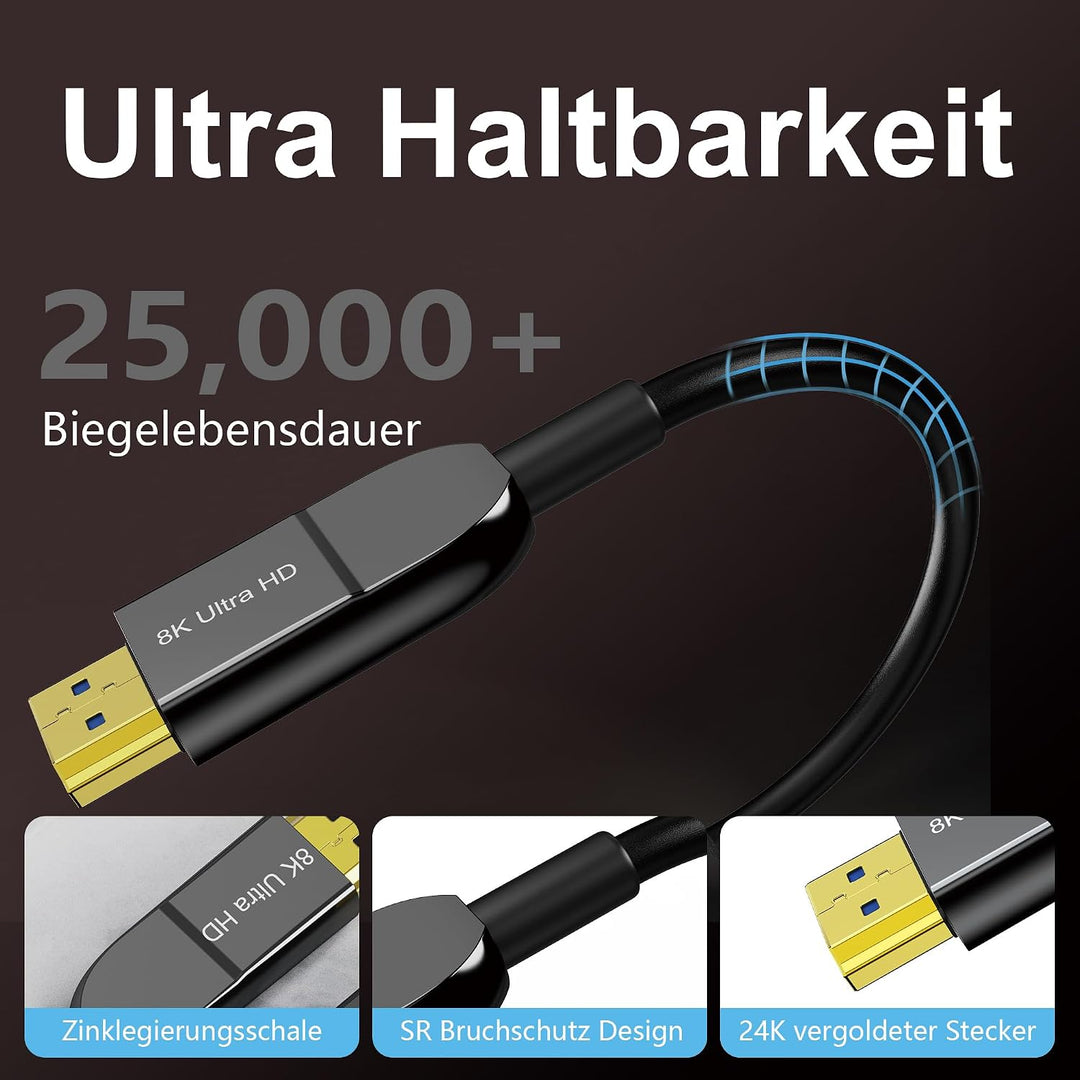 8K Glasfaser HDMI Kabel 3Meter, Langes aktives HDMI 2.1 Kabel 48Gbps Ultra High Speed 8K@60Hz 4K@120