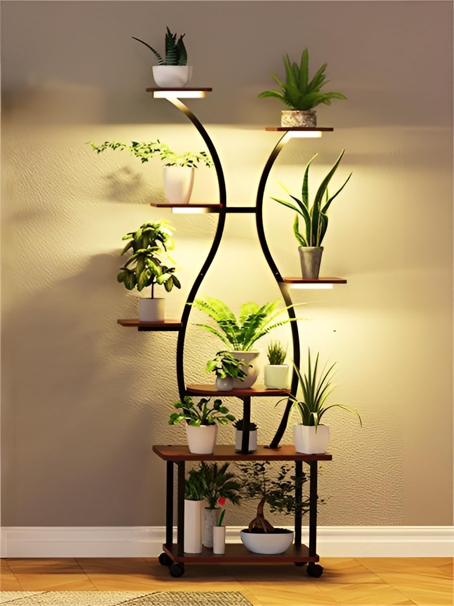 Probapro Pflanzenständer mit Vollspektrum-Pflanzenlicht - 8 Ebenen Blumenregal 155cm aus Metall & Ho