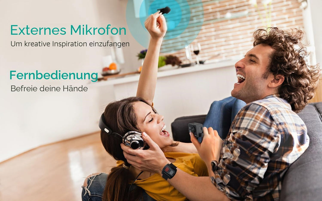 COOAU Action Cam HD 4K 20MP WiFi mit externem Mikrofon Unterwasserkamera 40M mit Fernbedienung Actio