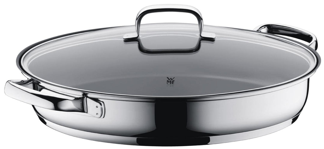 WMF Schmorpfanne/Fischpfanne oval 38 x 26 cm, mit Glasdeckel, Cromargan Edelstahl beschichtet, Induk