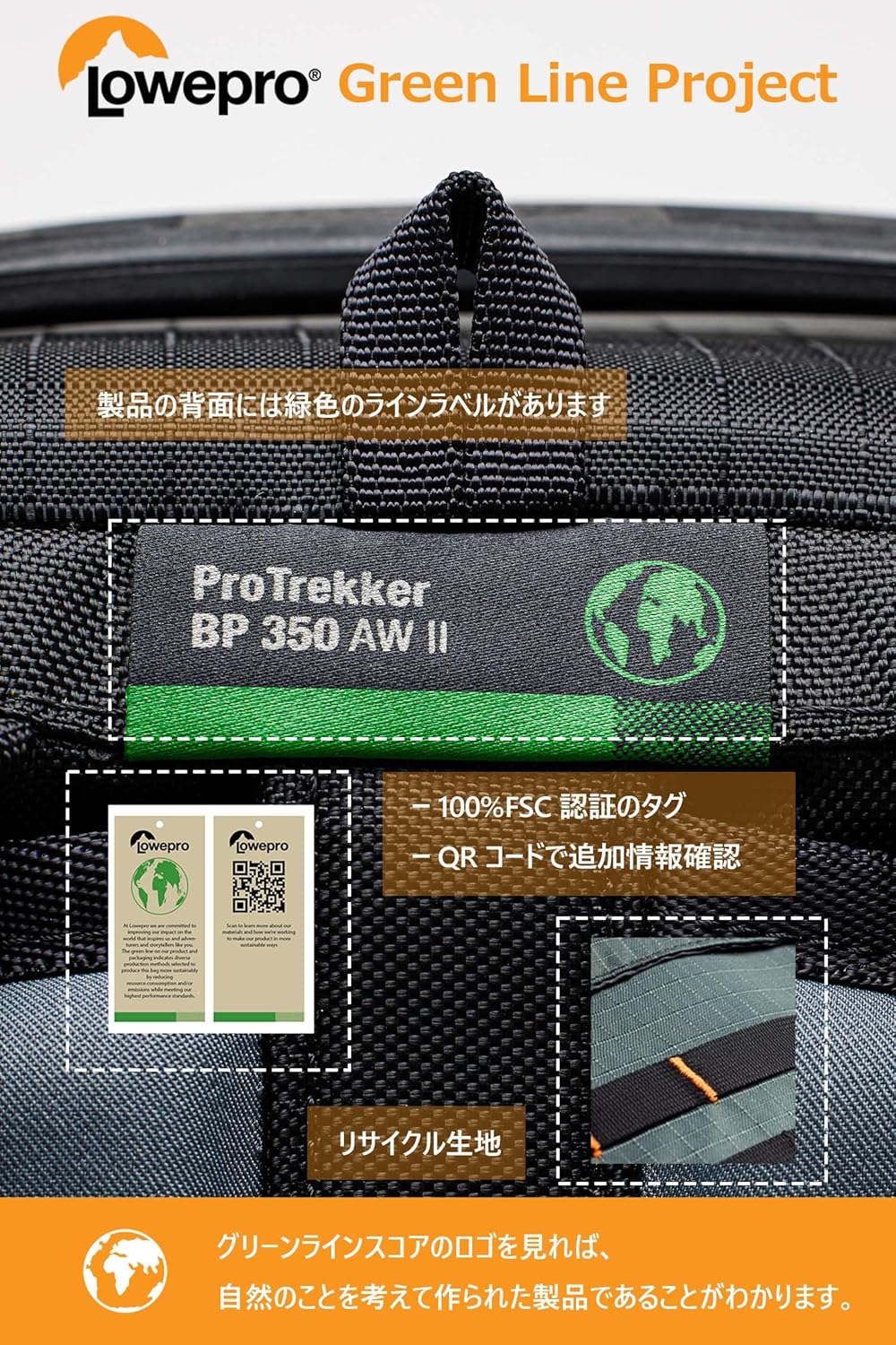 Lowepro Pro Trekker BP 350 AW II,Outdoor Camera Bag,Camera Backpack with Recycled Fabric,Fits 15” La