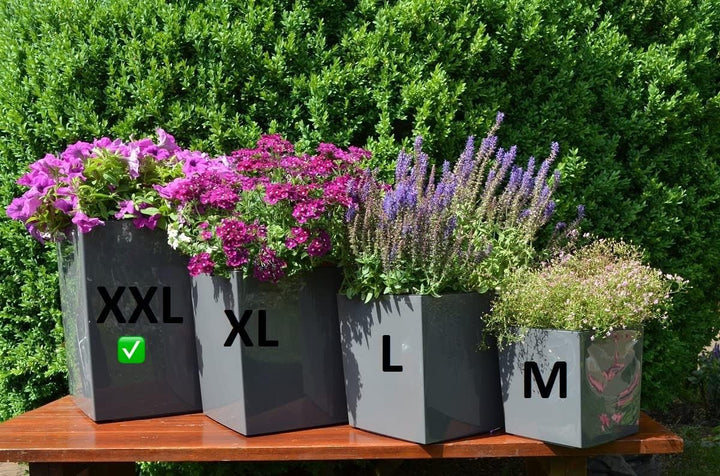 MELTOM XXL Pflanzkübel aus Kunststoff in Hochglanz Farbe: Anthrazit mit Herausnehmbaren Einsatz, BxT
