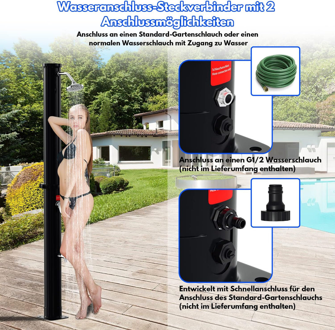 Yakimz Solarbeheizte Duschen 20L Solardusche mit Fussdusche Wasserhahn Einstellbare Temperatur Schwa