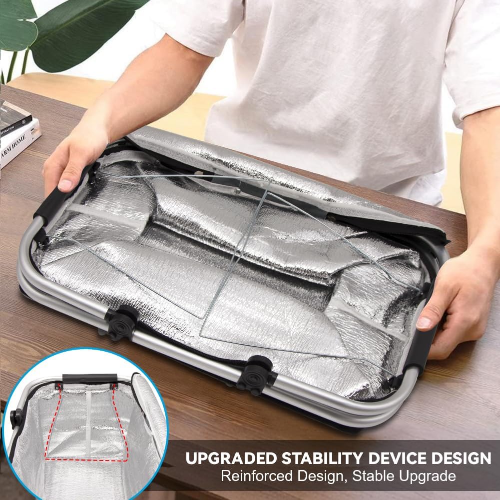 Einkaufskorb 30L, Grosse Einkaufskorb Kühltasche Wasserabweisendes, Thermokorb Einkaufskörbe mit Alu