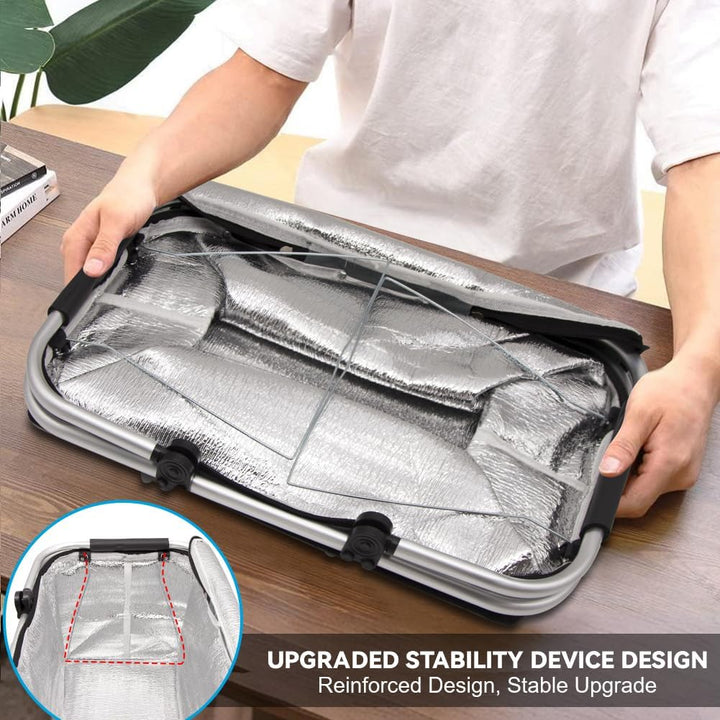 Einkaufskorb 30L, Grosse Einkaufskorb Kühltasche Wasserabweisendes, Thermokorb Einkaufskörbe mit Alu
