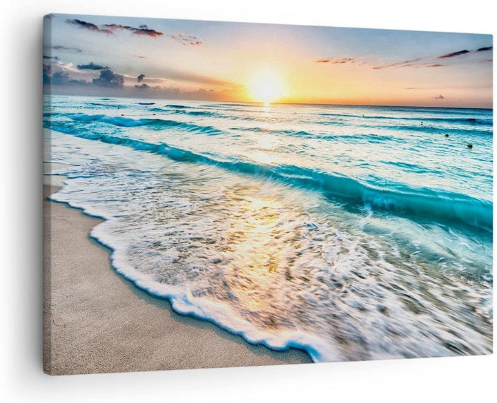 Bilder auf Leinwand Meer Welle Strand Leinwandbild mit Rahmen 70x50cm Wandbilder Dekoration Wohnzimm