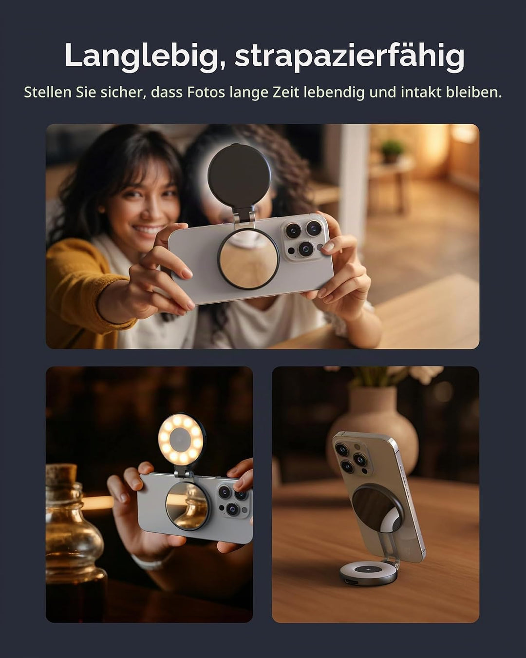 TELESIN C03 Magnetische Selfie-Licht, Handy-Licht kompatibel mit Magsafe, CRI97 360° LED Selfie Ring