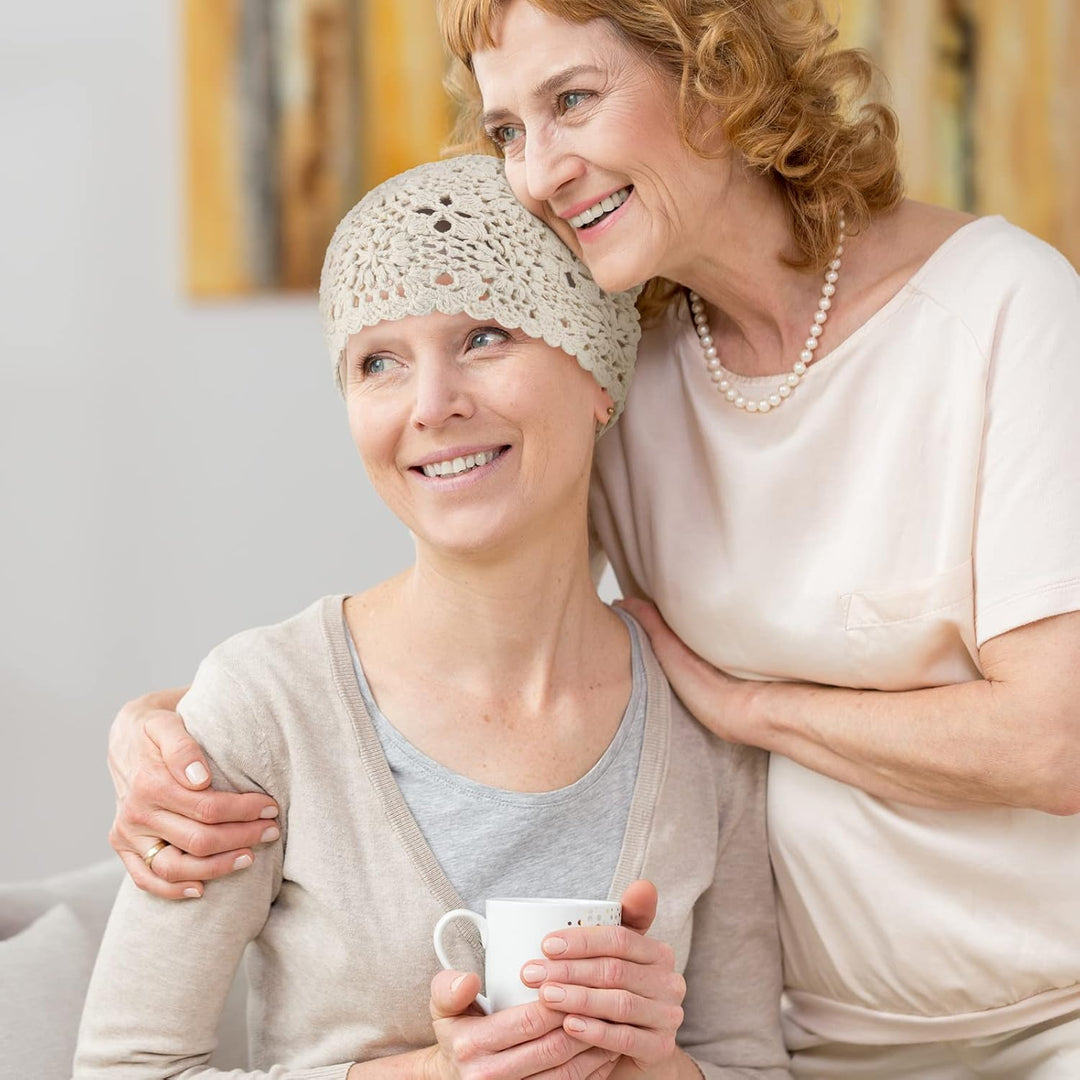 4 Stück gehäkelte Slouchy Beanie Mütze Herbst Handarbeit Strick Blumen Schädel Kappe Baumwolle Aussc