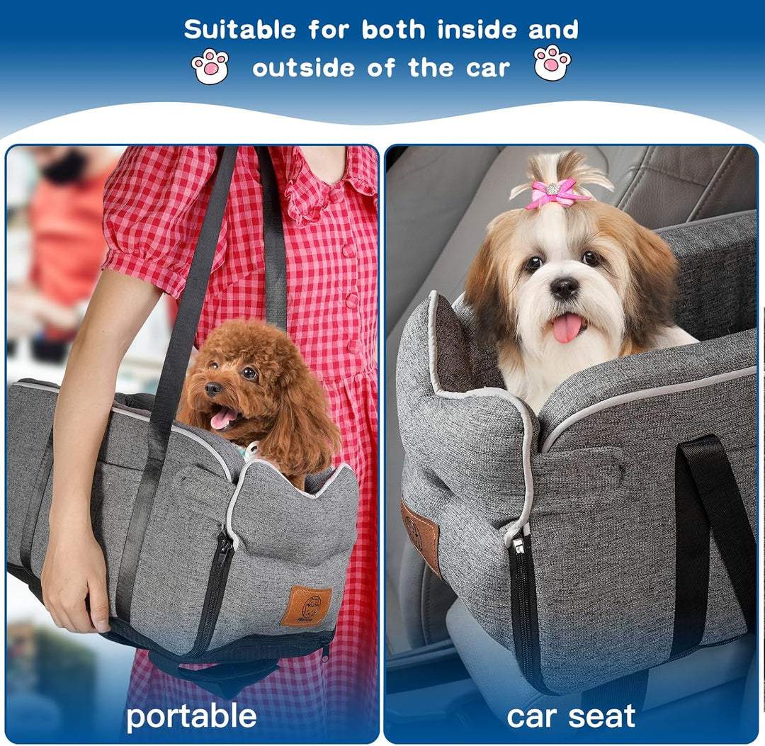 Hundeautositz für kleine Hunde bis 5.4kg | Universal Mittelkonsole Auto-Sitz | Abnehmbar waschbar |