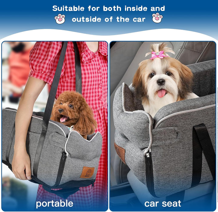 Hundeautositz für kleine Hunde bis 5.4kg | Universal Mittelkonsole Auto-Sitz | Abnehmbar waschbar |